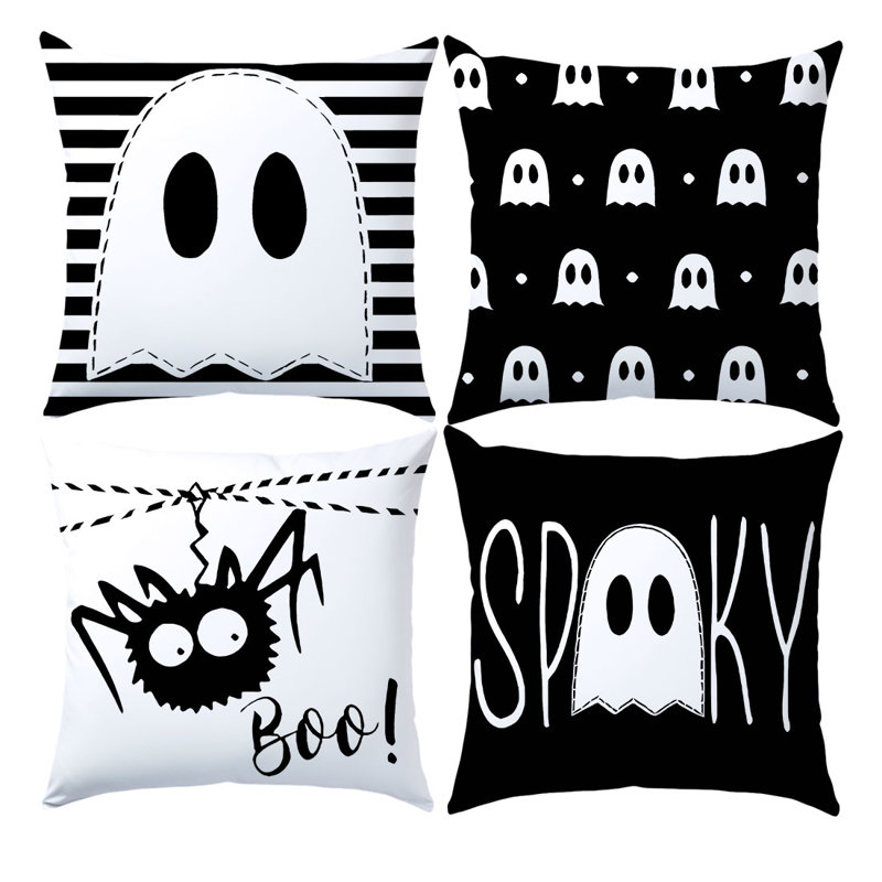 4 housses de coussin décoratives à motif fantôme