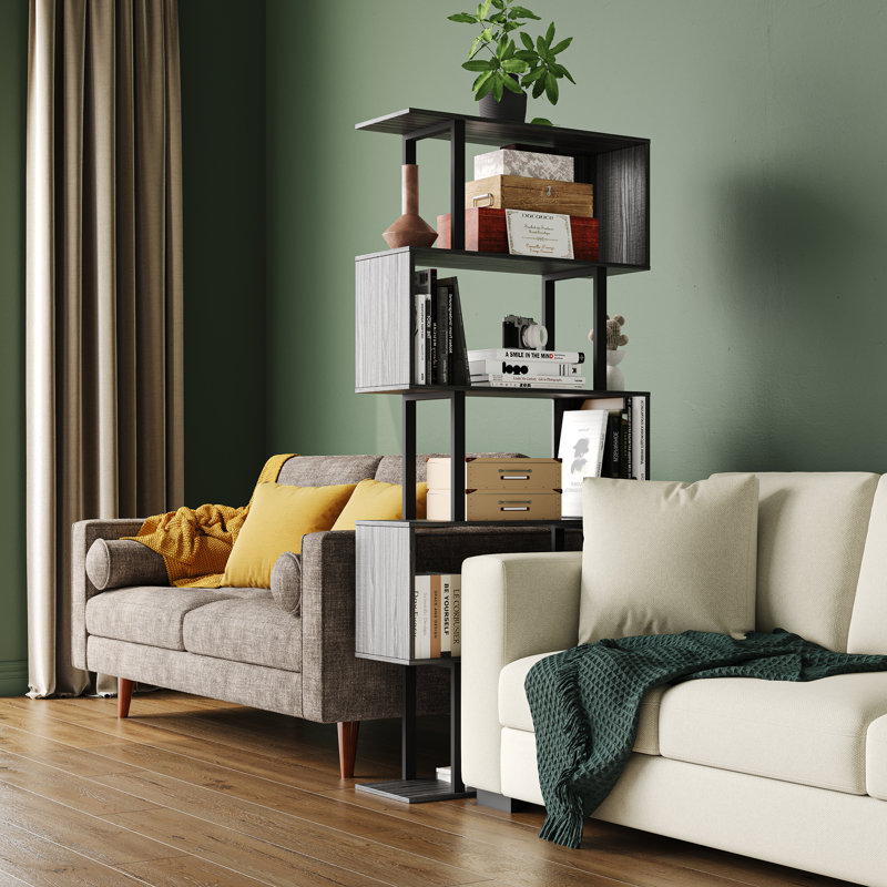 Paravent élégant en bois avec tablettes ouvertes Nabaa pour espaces modernes, Gris
