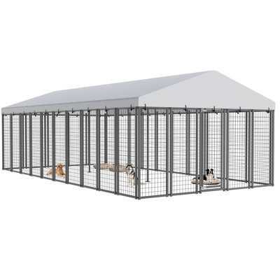 YOKWOK 20.9×10.5 ft Large Outdoor Dog Kennel with Waterproof UV-Protective Roof, Heavy Duty Galvanized Steel Dog Run House with Secure Lock, XL Dog Kennel Pet Enclosure for Large Dogs