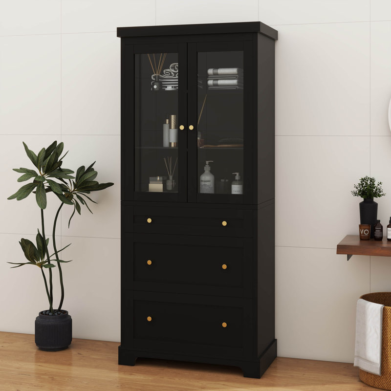 70.1-Inch Modern Tall Free-Standing Bathroom Cabinet With 3 Drawers, Black