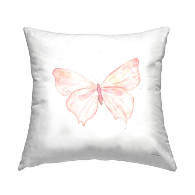 Coussin décoratif rose avec imprimé de papillons doux par Rachel Nieman