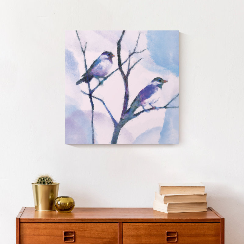 Reproduction d'aquarelle d'oiseaux sur toile, H 16 po x l 16 po