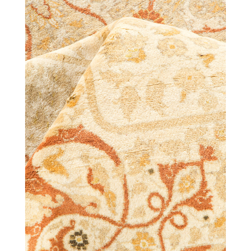 Tapis ivoire traditionnel noué à la main de conception unique 6 pi 2 po x 9 pi 1 po Keller