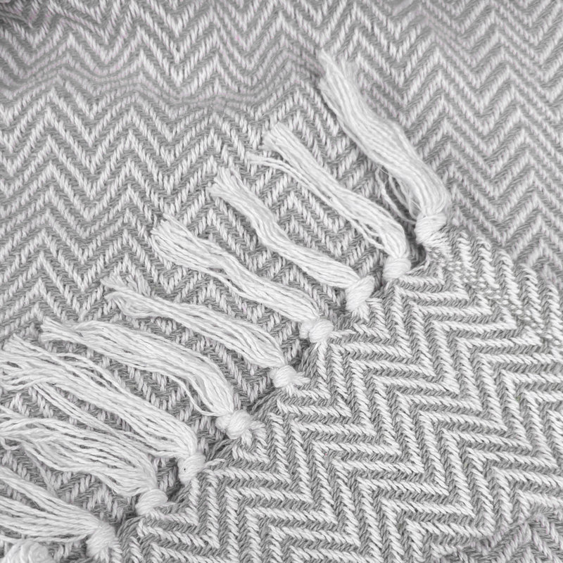 Audley Chevron Herringbone Throw Blanket, Grey, 125 cm x 150 cm