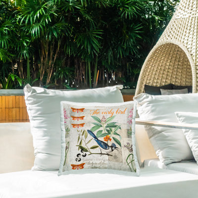 The Early Bird Woodland Collage Outdoor Printed Pillow by Andrea Haase