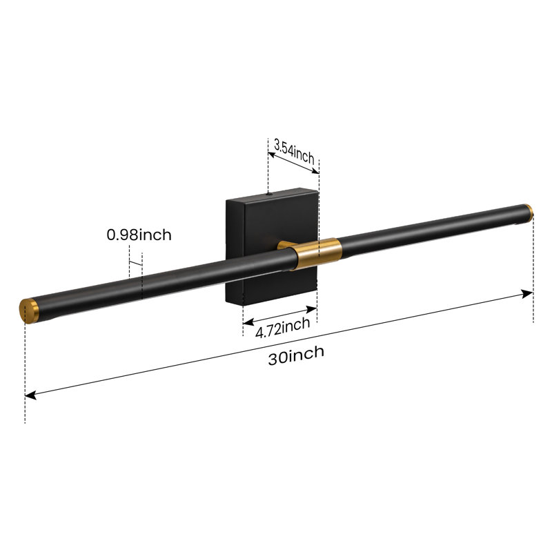 Fiza Vanity Light Fixture LED (Horizontal and Vertical), 30" H x 4.7" W x 3.6" D, Black/Gold