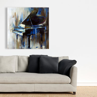 Piano à queue abstrait - Toile musicale bleue pour la décoration intérieure