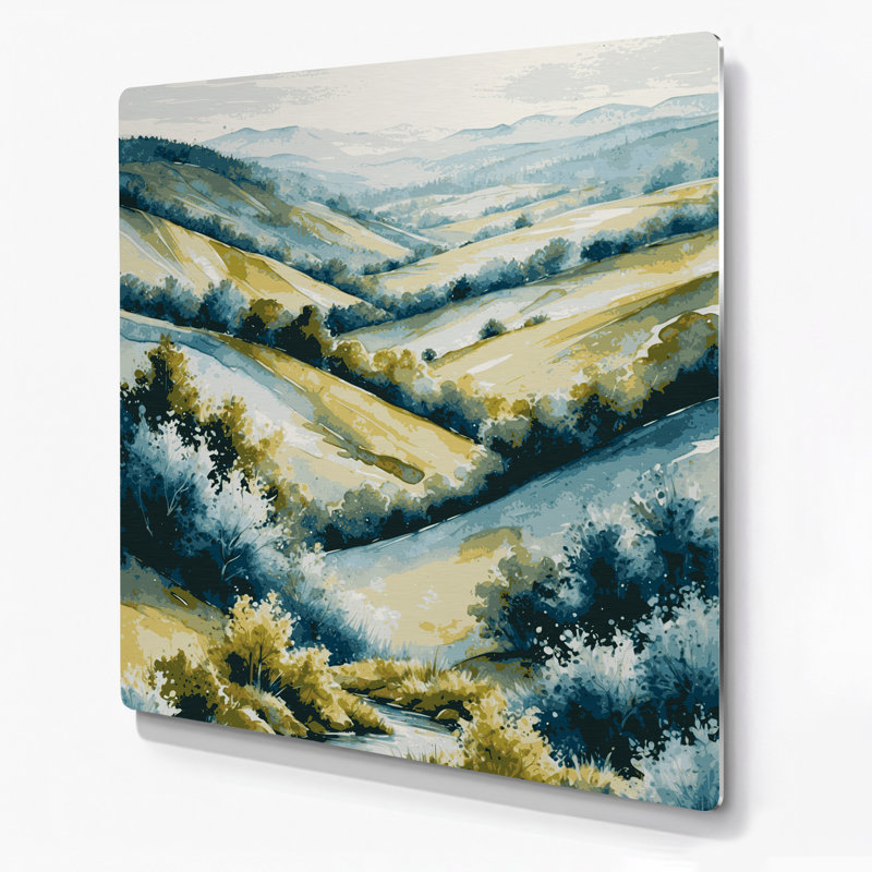 Aquarelle paysage 57 art mural gris en métal, 12" H x 12" W