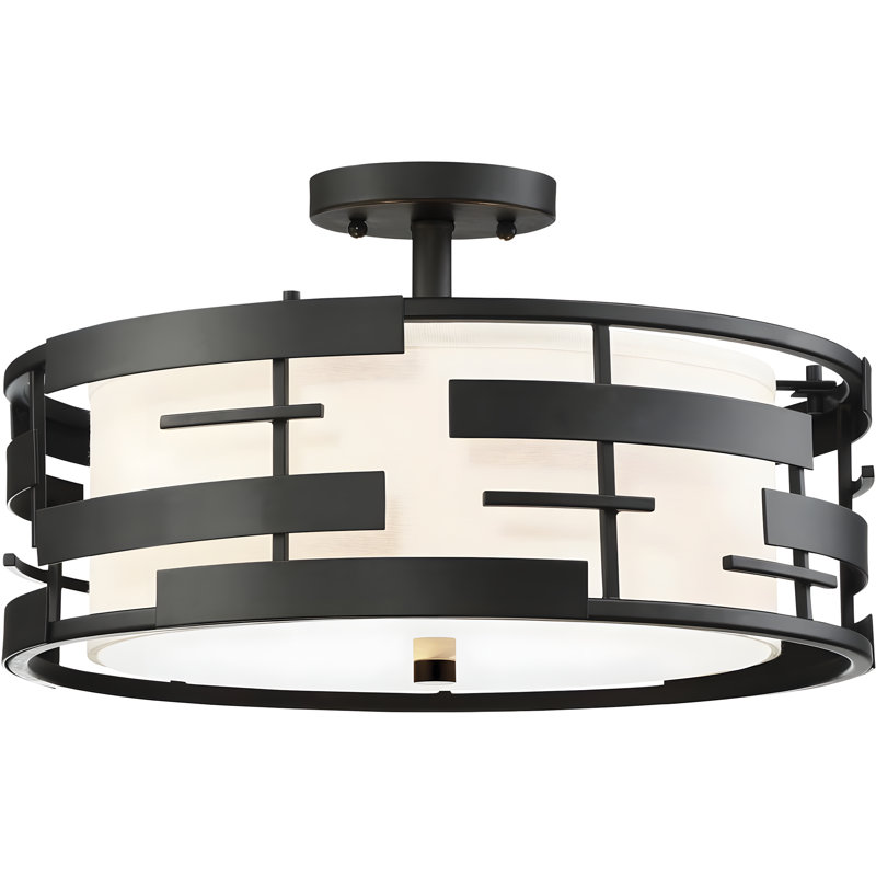 Nuvo Lansing 3-Light Semi-Flush Mount Ceiling Fixture With Fabric Shade & Opal Glass Diffuser
