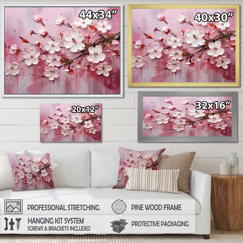 White And Pink Cherry Tree Bloom II - Cherry Wall Art, 12" H x 20" W x 1" D, White Floater Framed