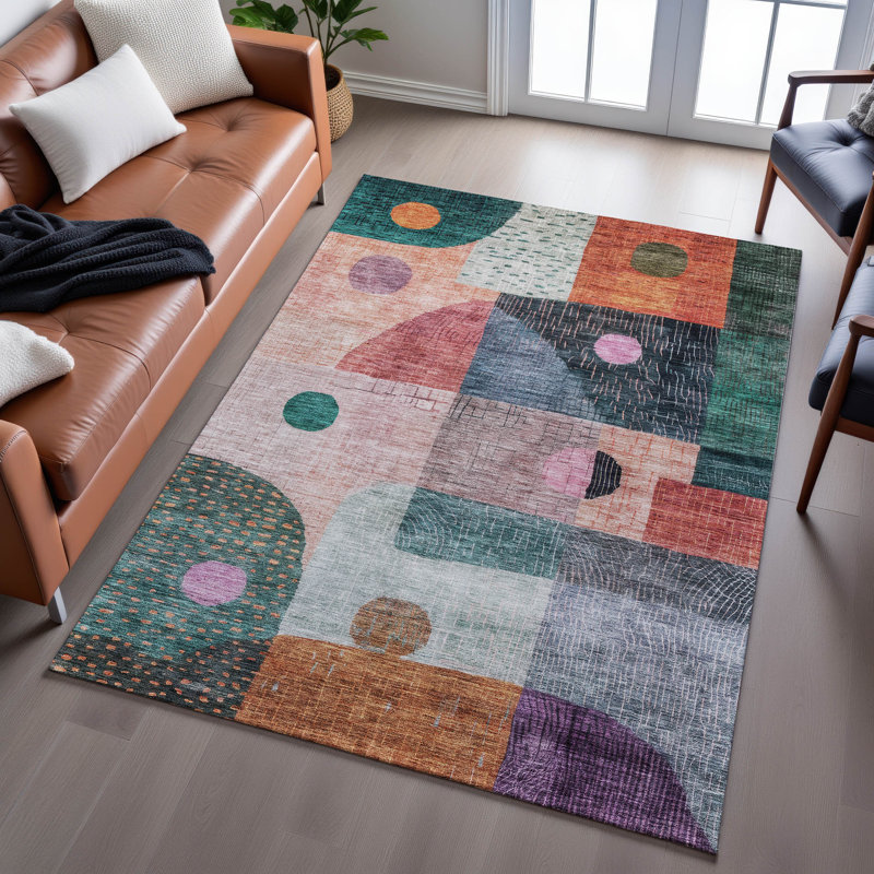 Tapis géométrique de qualité supérieure lavable à la machine Dilorenzo AMF1117, Rectangle 5' x 7'6"