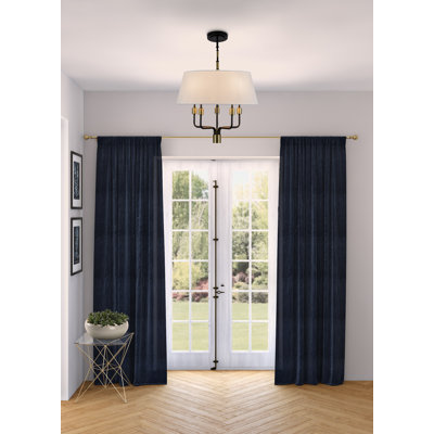 Luminaire suspendu 5 lumières Kingsley - noir avec détails en laiton brossé - abat-jour en tissu