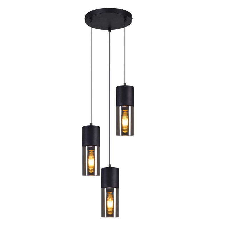 Chrisshawn Black Cylinder Pendant, 3 Flame Round