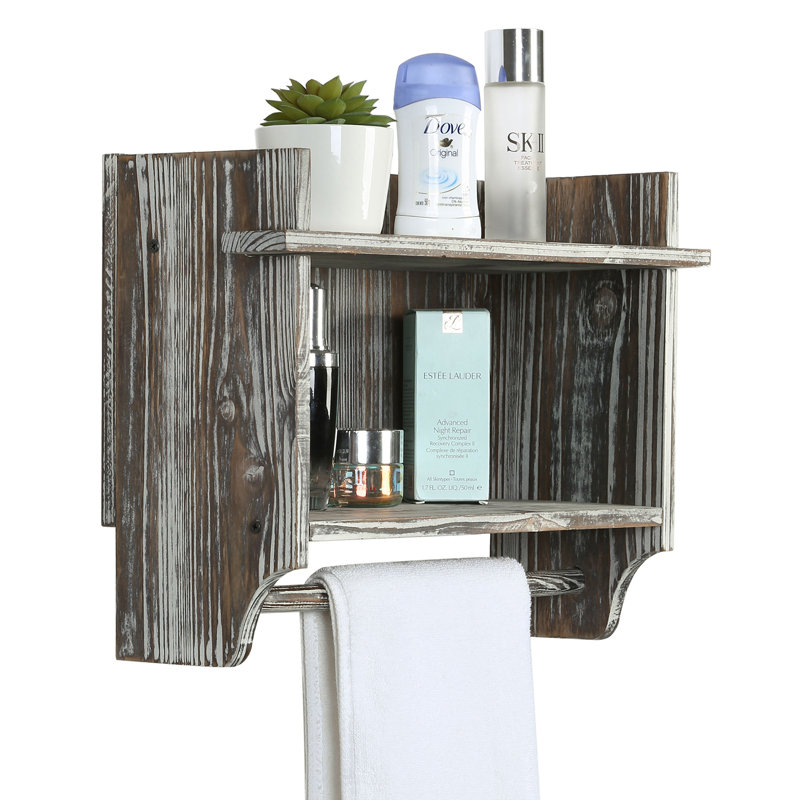 39.3cm W x29.8cm H x 16.5cm D Solid Wood Wall Mounted Bathroom Shelves, Torched Wood