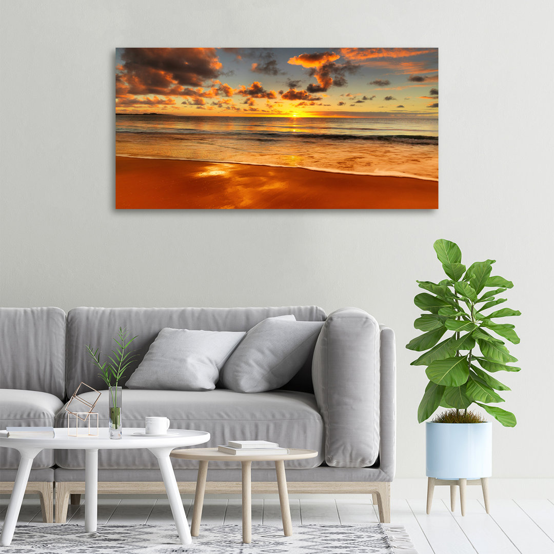 Leinwanddruck - Wandkunst - Drucke auf Leinwand - 100X50 Bildmotiv: Sonnenuntergang Strand