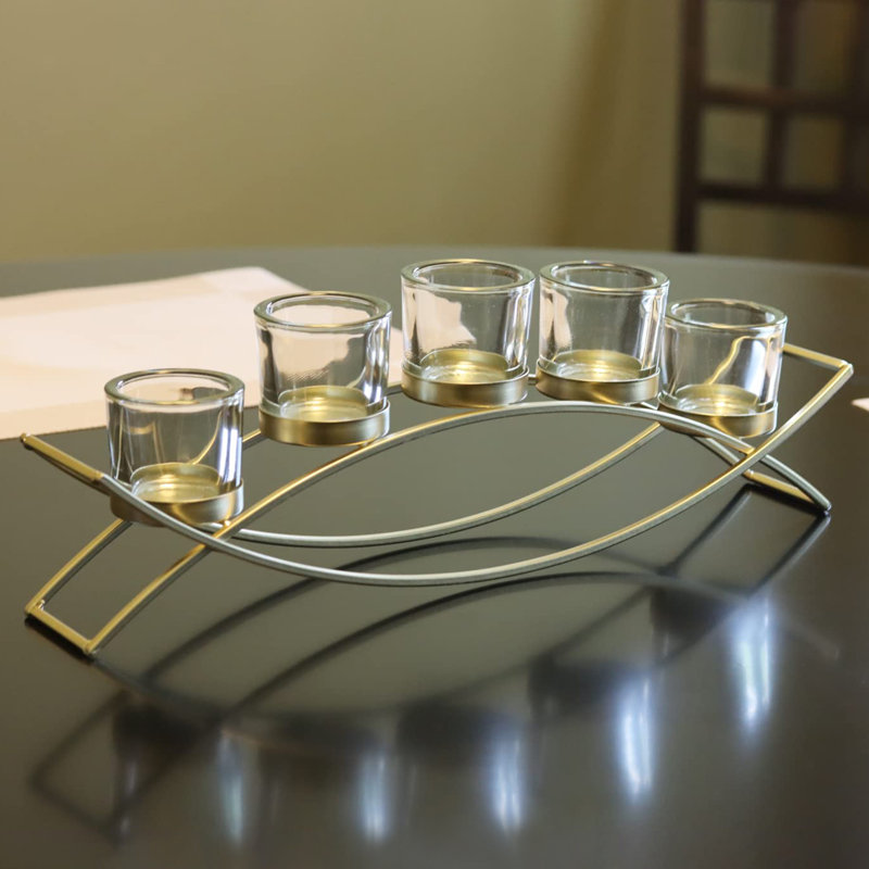 Modern 5-cup Candle Holder For Home Decor, Gold/Clear