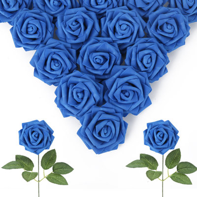 30 pièces fleurs artificielles roses en mousse avec tiges 8 cm fleurs roses