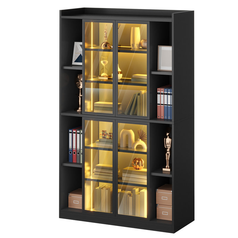 Grande bibliothèque 6 niveaux avec éclairage à DEL, Noir