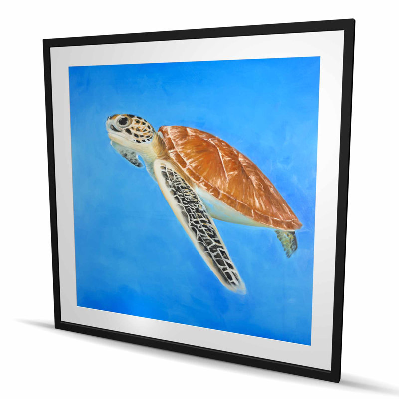 Tortue de mer - reproduction mat exotique encadrée pour décor de salle de bain, H 48 po x l 48 po, Noir