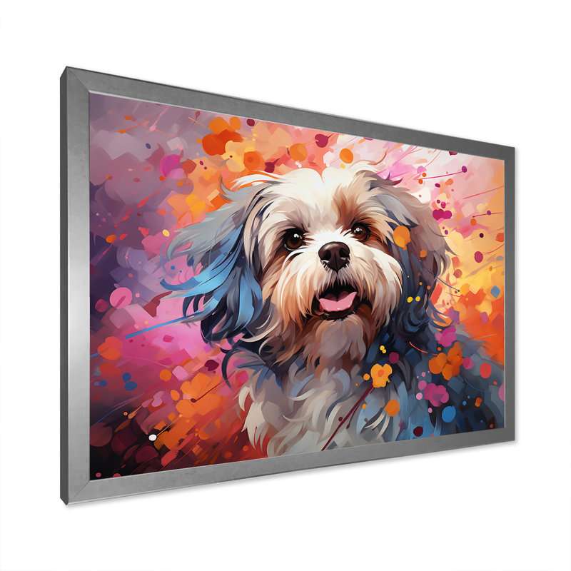 Popart Shih Tzu Serenade - art mural chien, H 30 po x l 40 po x P 1,5 po, Cadre flottant blanc