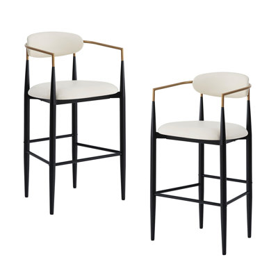 Tabourets de bar à hauteur de comptoir - Collection de 2 tabourets doubles en simili cuir et fer beige avec support robuste