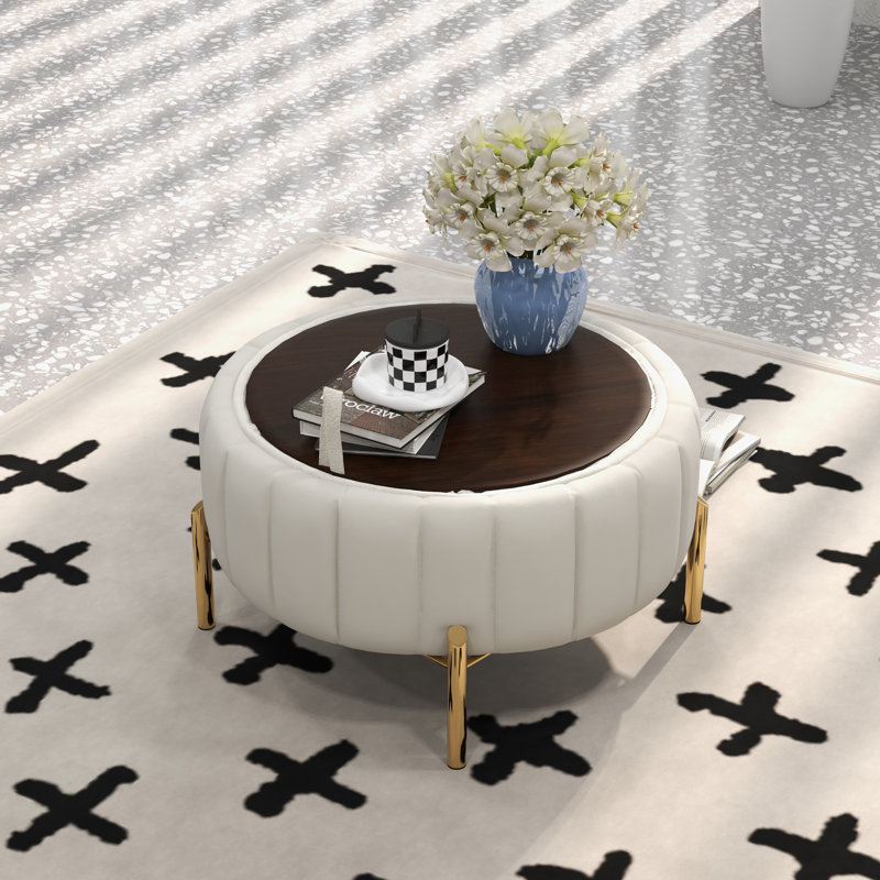 Repose-pieds rembourré avec rangement Rilee, Velours blanc