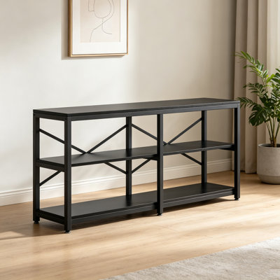 Console 70,9 "à 3 niveaux avec tablettes de rangement, vestibule et canapé