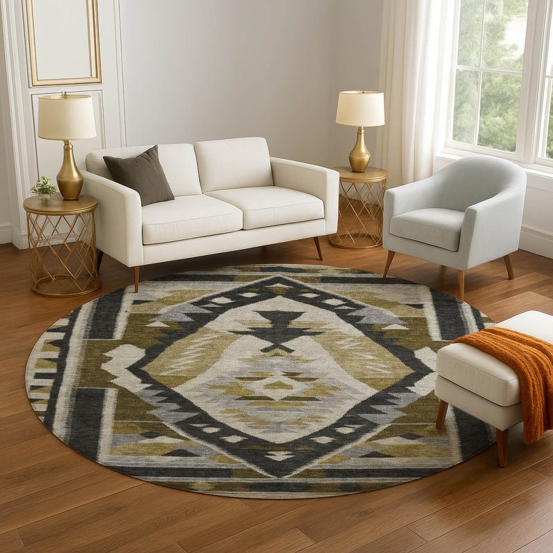 Premium Machine Washable Mayfield Tribal Rug, Round 8'