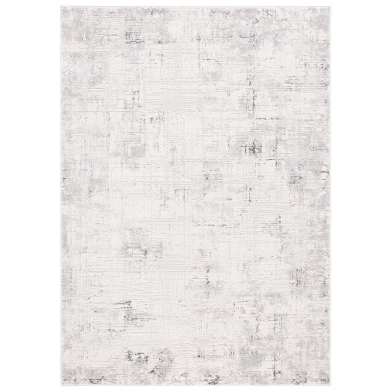 Tapis en polyester / polypropylène tissé à la machine en ivoire / gris / gris foncé, Rectangle 5 pi 3 po x 7 pi 6 po