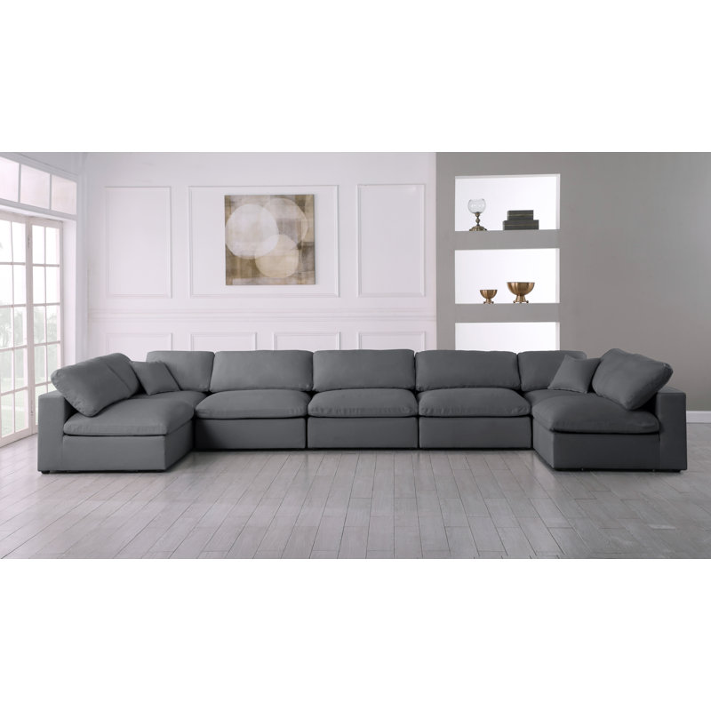 Burrows Upholstered U-Shaped Sectional Reversible, Grey Linen Textured Fabric