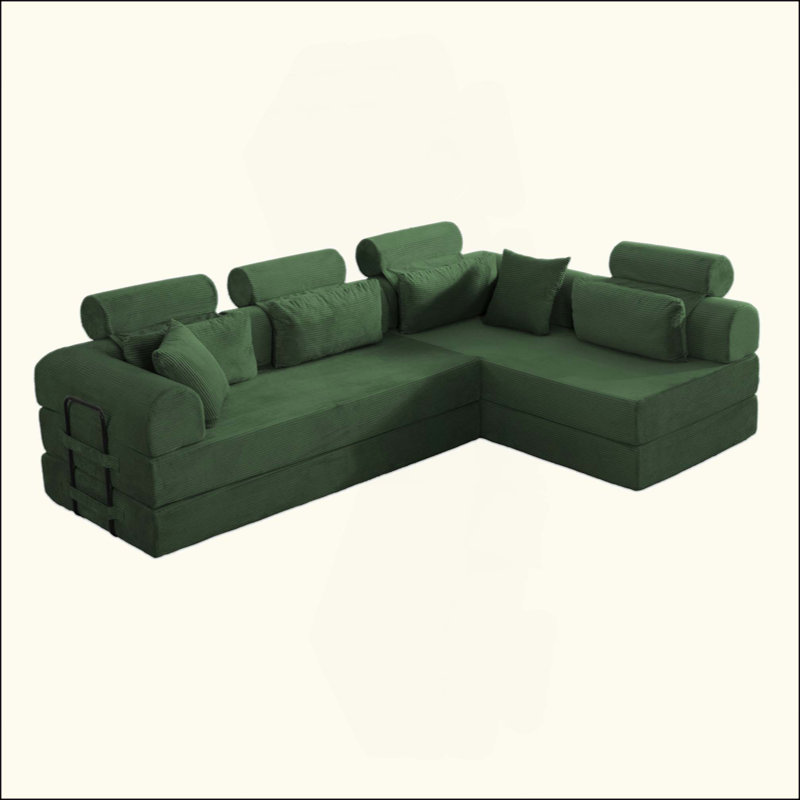 Canapé modulaire en forme de L, canapé modulaire en velours côtelé de style minimaliste moderne, Vert