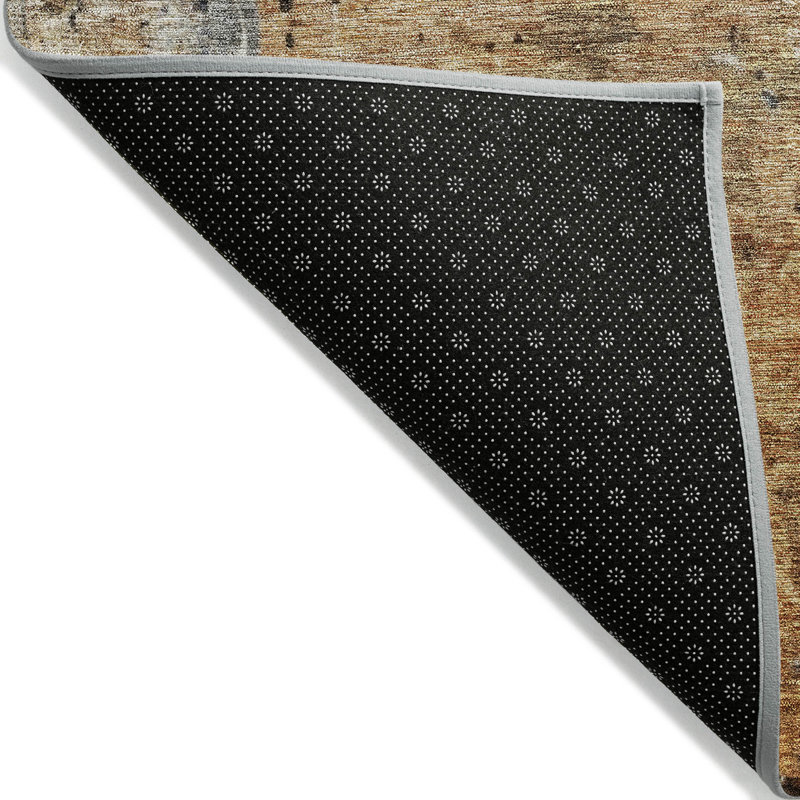 Copper and Gray Abstract Washable Synthetic 8' x 10' Rug