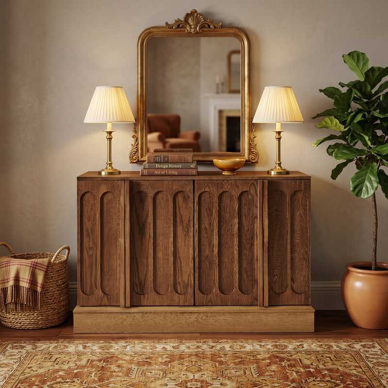 Buffet 44,8 po Mid-Century, Noyer + naturel