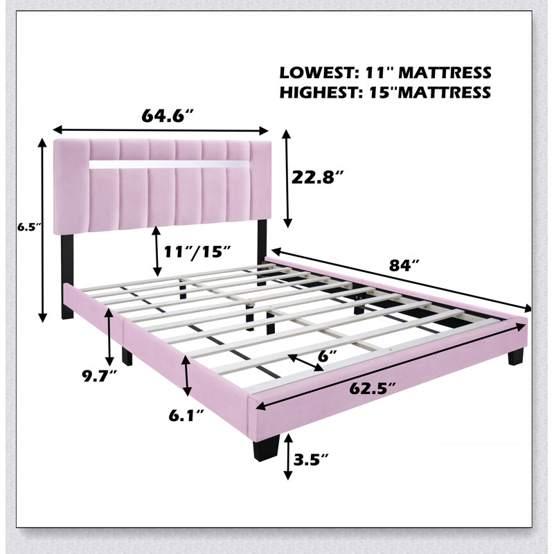 Structure de lit ajustable en velours, Rose