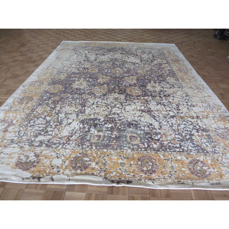 Tapis zone rectangulaire noué la beige/gris 8 pi 11 po x 12 pi one-of-kind Dvorak