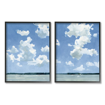 " Bright Cloudy Sky Lake Water Landscape Summer Day " 2 - Pieces