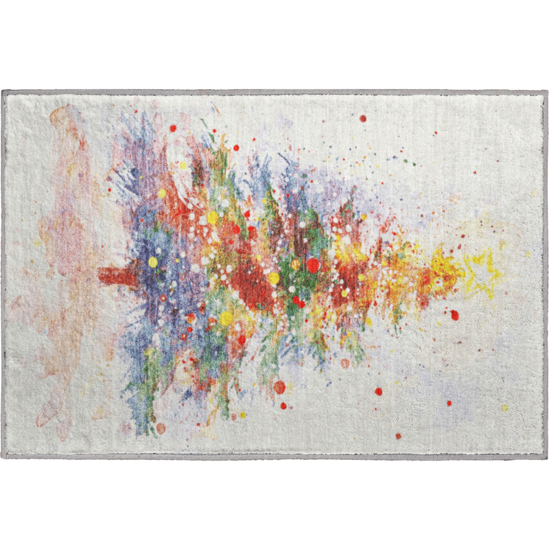 Premium Machine Washable Dockside AMF1809 Watercolor Christmas Tree Rug, Rectangle 1'8" x 2'6"