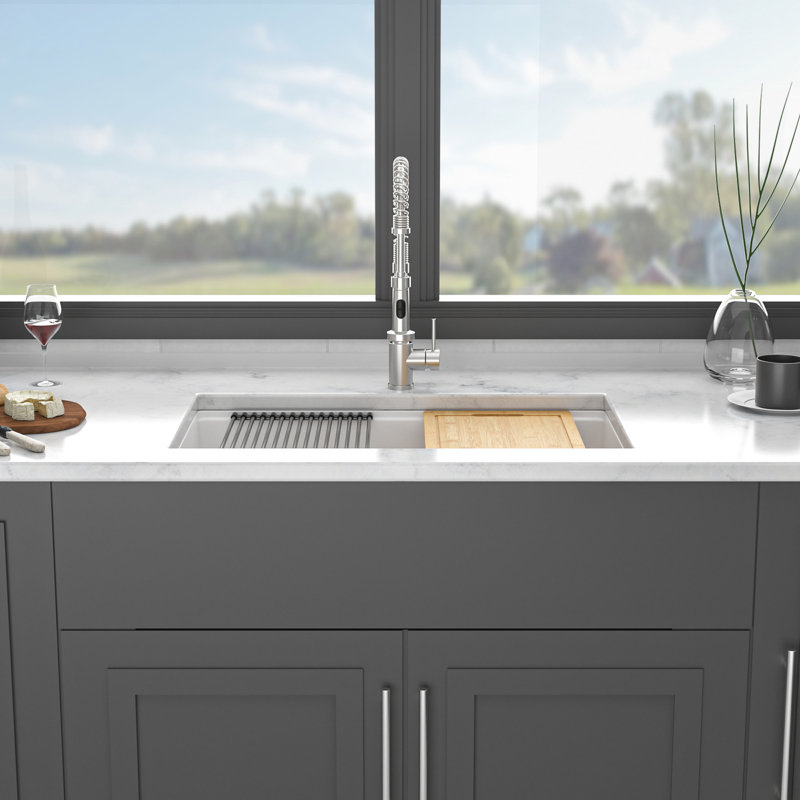 32"X19" Quartz Kitchen Sink White - , Hygienic Workstation Undermount 32X19" White, Robust Material, White