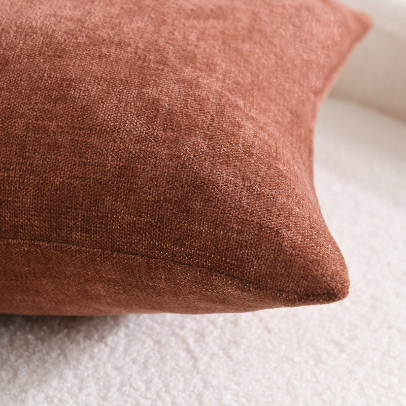 Housse de coussin en chenille flammée douce et texturée, Rouille, Rectangular 14"H x 22"W