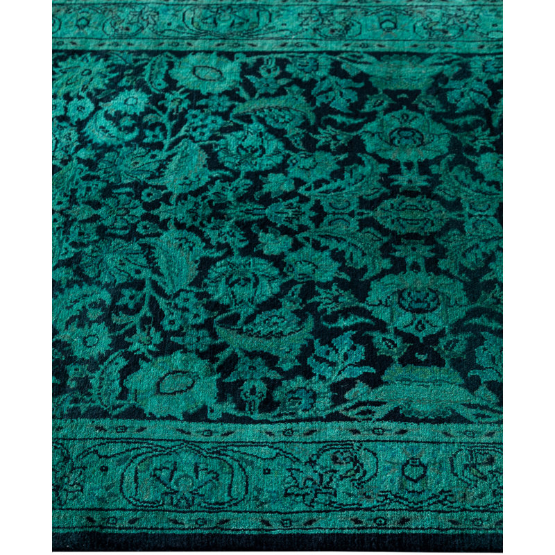 Overdyed Hand-Knotted Wool Modern-Contemporary Green Runner 2' 7" x 8' 3"