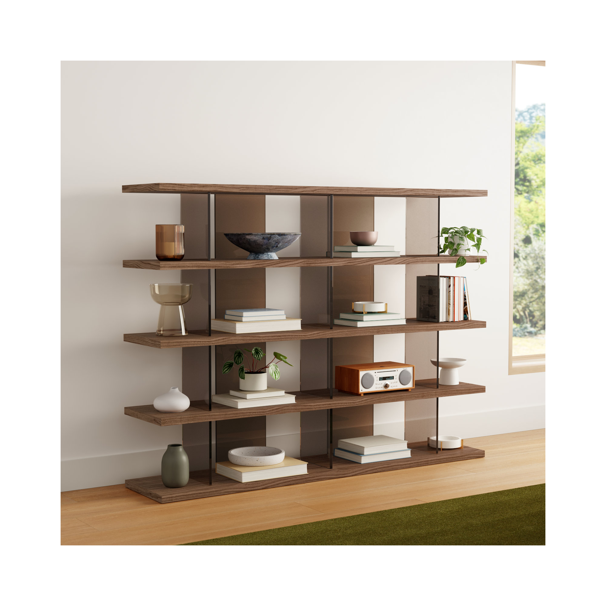 Kendrick 58" H x 78" W Manufactured Wood Library Bookcase, Walnut