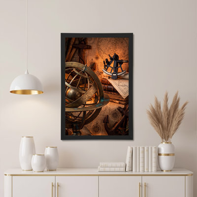 Brass Armillary Sphere and Sextant on Star Charts Canvas Wall Art