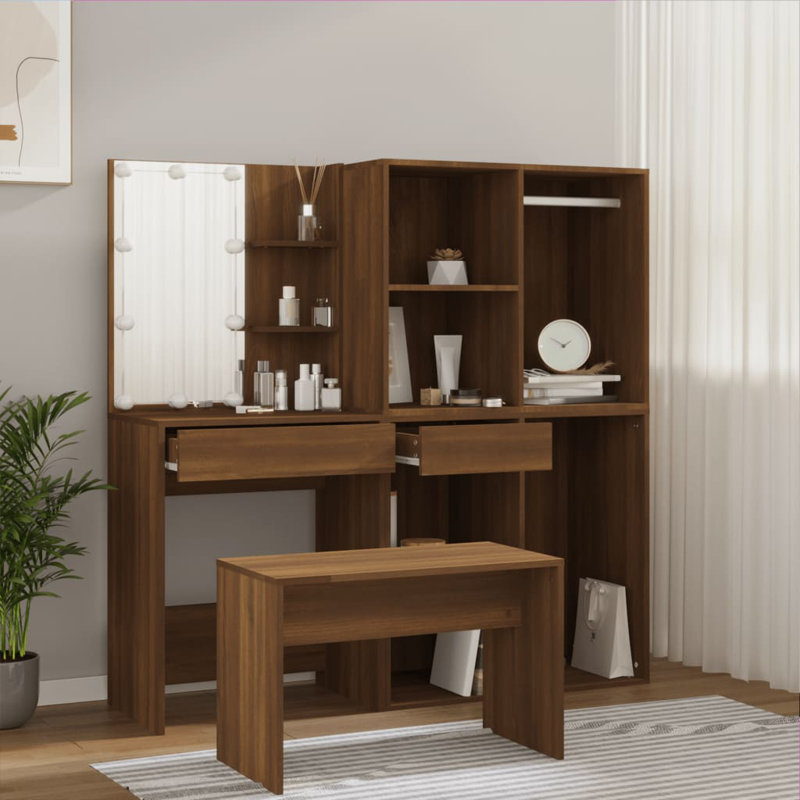 Hausmann Dressing Table with Mirror, Brown