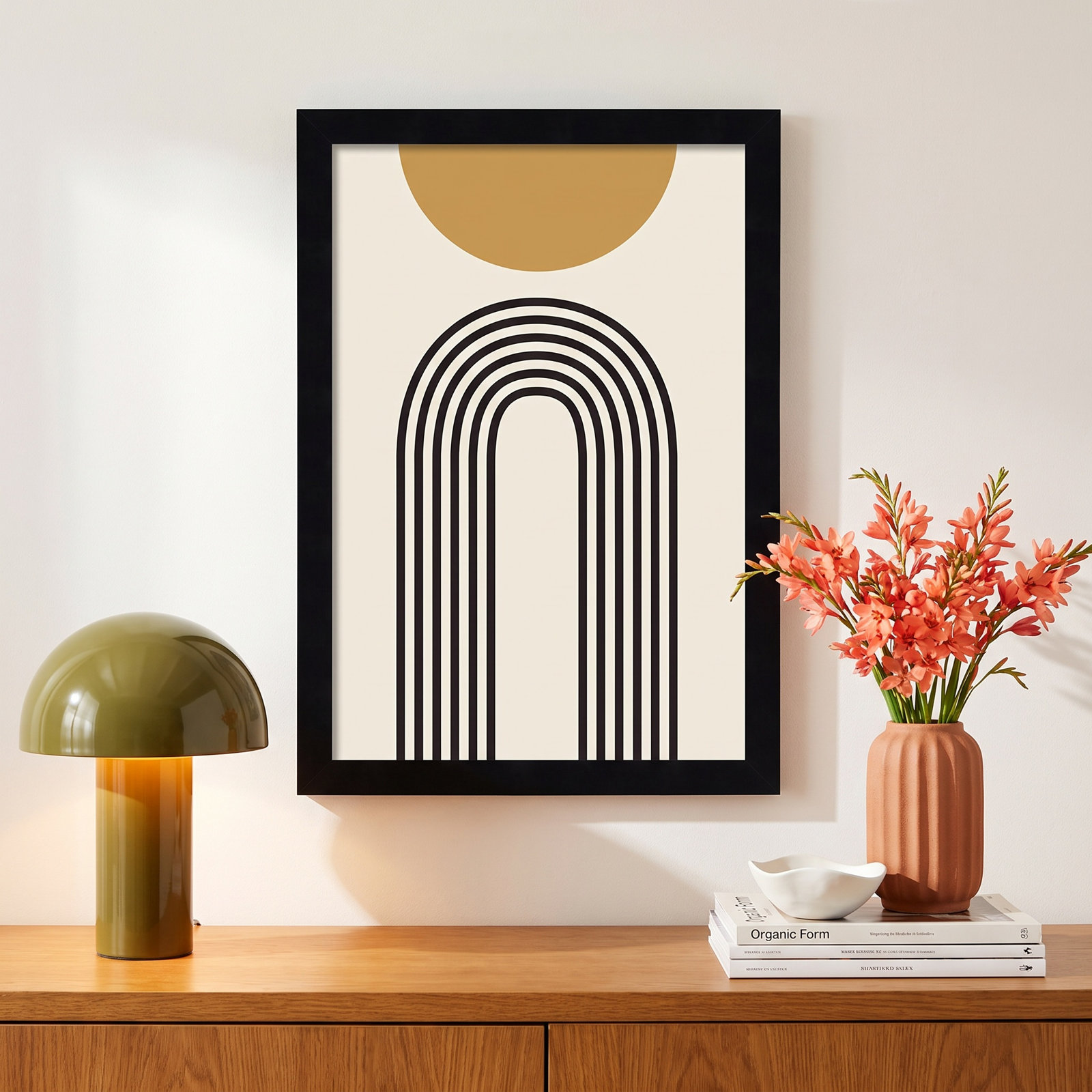 Retro Mountain Sunrise Print, 16.25" H x 11.25" W x 0.88" D, Black