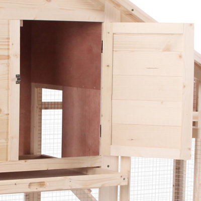 2 Wooden Rabbit House With Ramp, Waterproof Roof & Removable Hygiene Plate For Small Animal Outdoor Pleasure Time 55"l And Tray Backyard
