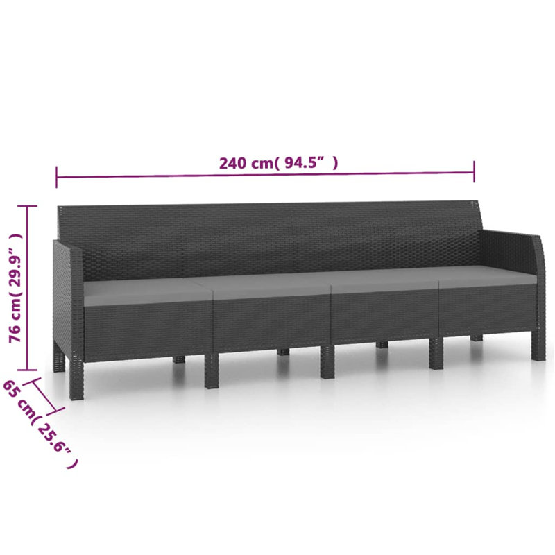 Ensemble de patio 4 pièces avec coussins PP rotin anthracite