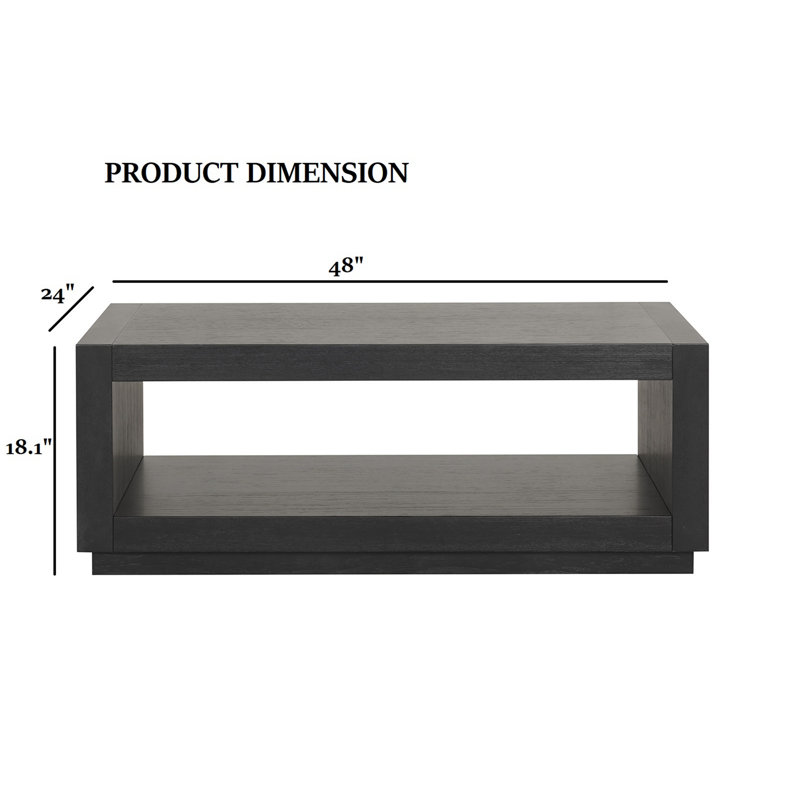 Table basse rectangulaire avec tablette inférieure pour le salon, Noir
