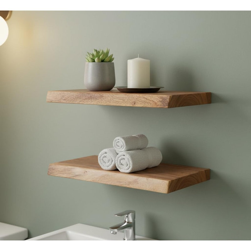 Ensemble de 2 tablettes flottantes en bois massif Live Edge