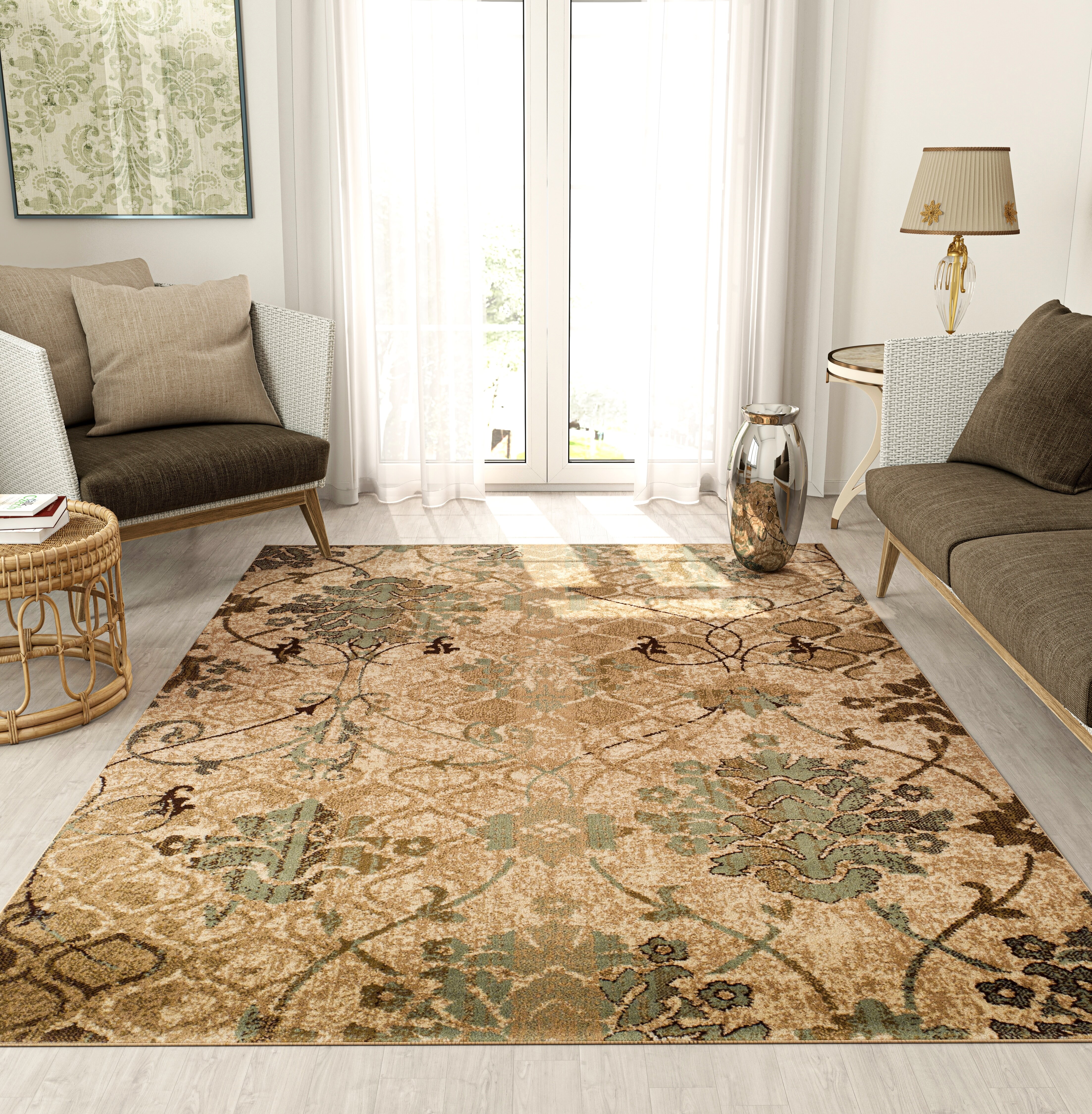 New Floral Taupe Area Rug 8x11, 5x8, 4x5 Carpets and 2x8 Runners