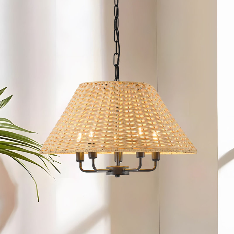 5-light Handwoven Natural Rattan Drum Chandelier